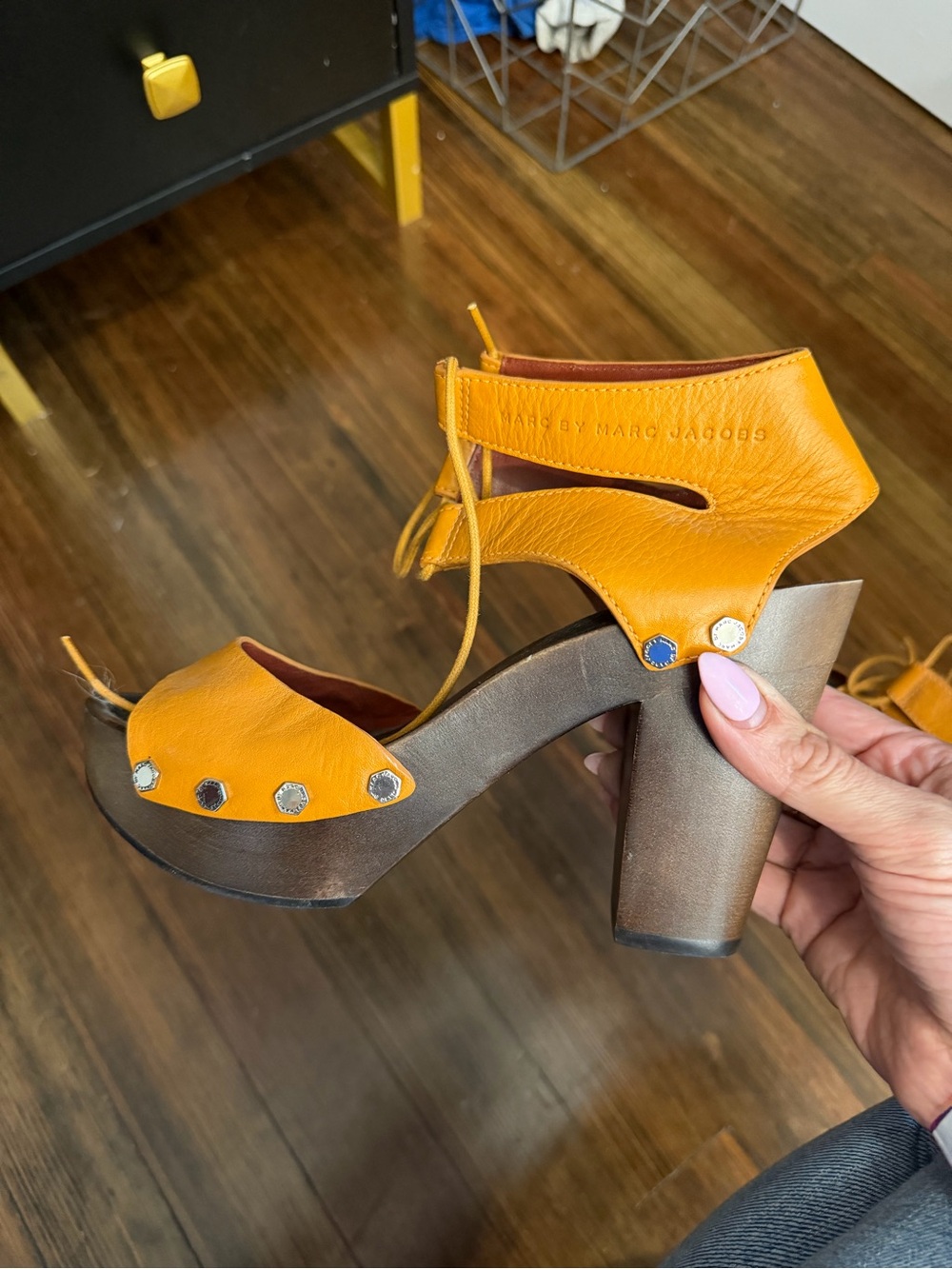 Marc by Marc Jacobs Yellow Leather Stud Platform Heels